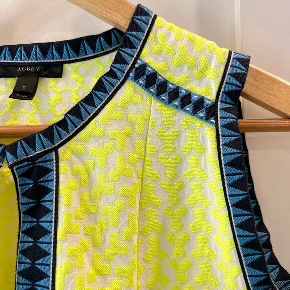 J. Crew Arrow Print Shift Dress Neon Yellow Blue Trim Women’s Size 2 - Picture 4 of 12